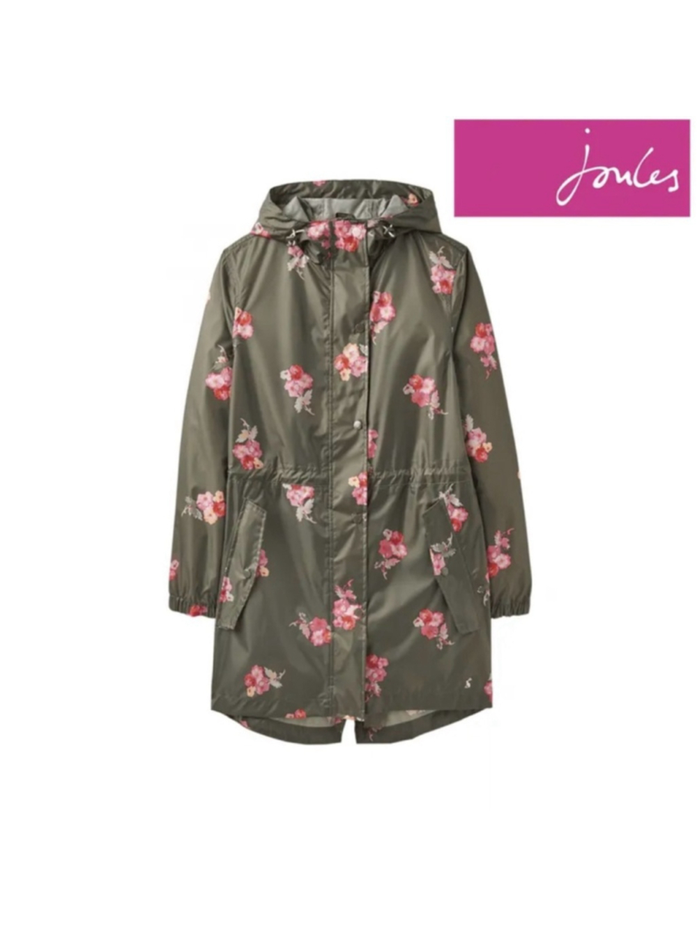 Joules Go Lightly Waterproof Green Floral Packable Rain Jacket Size US 6 - Picture 1 of 9